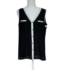 Anne Klein Black and White Sleeveless Buttoned Tank Top